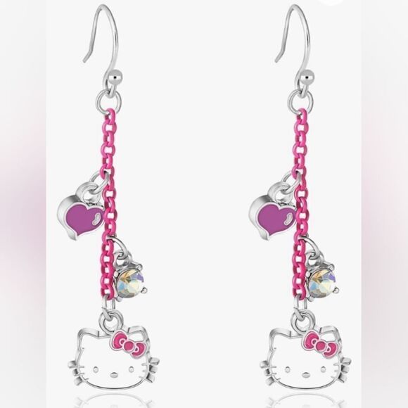 Hello Kitty Sanrio Pink Bow Dangle Earrings Jewelry Kids Girls My Melody Cat - Picture 1 of 8